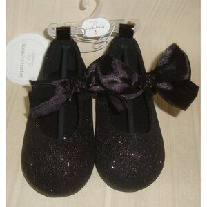 Koala Baby Black Sparkle Glitter W Bow Flat Shoes Baby Size 6 NEW Elegant & Cute
